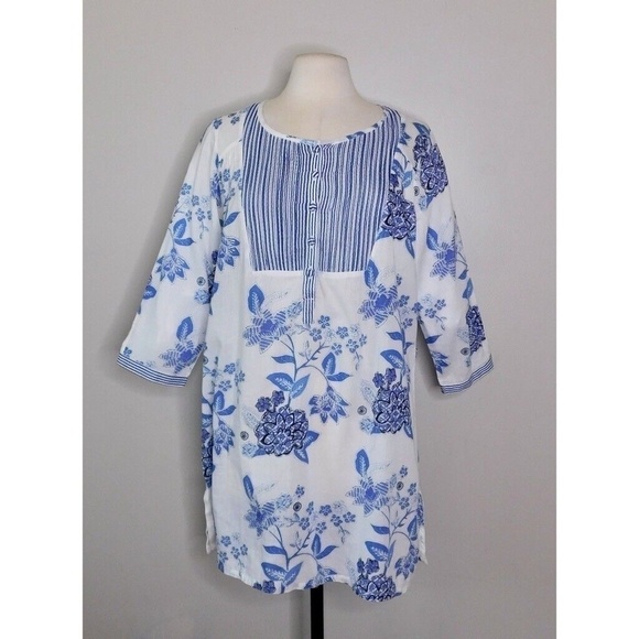 Anthropologie MERMAID Floral Sea Holly Tunic Top Stripes Beach Summer Large - Picture 3 of 15